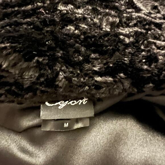 90’s Vintage Cejon Black Faux Fur Lambswool Glam Goth Waist Length Coat Jacket M - Picture 3 of 8